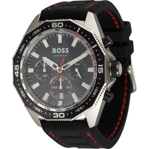 BOSS Black Analogové hodinky '44MM/CHRONO/5ATM/SS CASE/BLACK DIAL/BLAC' červená / černá / stříbrná