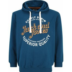 Jack & Jones Plus Mikina 'MIKK' marine modrá / oranžová / bílá