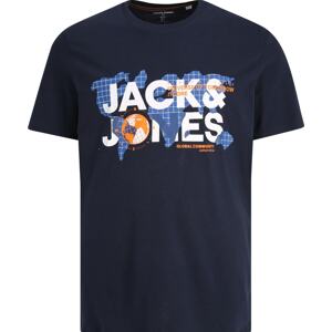 Jack & Jones Plus Tričko 'DUST' námořnická modř / oranžová / bílá