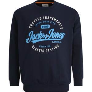 Jack & Jones Plus Mikina 'MIKK' námořnická modř / světlemodrá / bílá