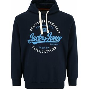 Jack & Jones Plus Mikina 'MIKK' námořnická modř / světlemodrá / offwhite