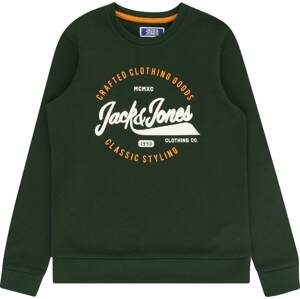 Jack & Jones Junior Mikina 'Mikk' tmavě zelená / oranžová / bílá