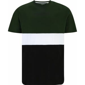 Jack & Jones Plus Tričko 'REID' tmavě zelená / černá / bílá