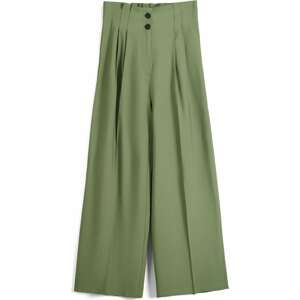 Bershka Kalhoty se sklady v pase zelená