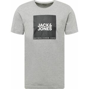 JACK & JONES Tričko šedý melír / černá / bílá