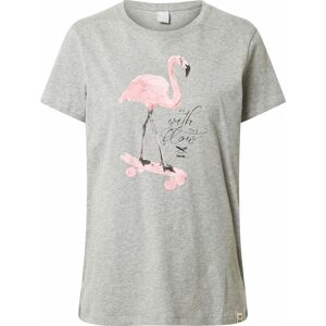 Tričko 'Flowmingo' Iriedaily šedý melír / pink / černá