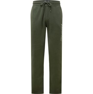 Kalhoty Hollister tmavě zelená / bílá
