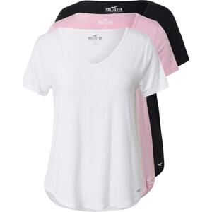 Tričko Hollister pink / černá / bílá