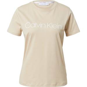 Tričko Calvin Klein tmavě béžová / bílá