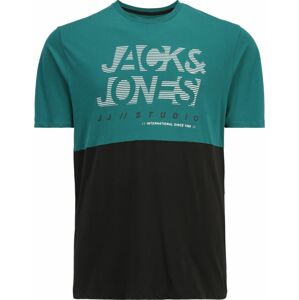 Tričko 'MARCO' Jack & Jones Plus smaragdová / černá / bílá