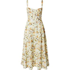 Letní šaty 'LILAH' bardot hnědá / žlutá / oranžová / pudrová