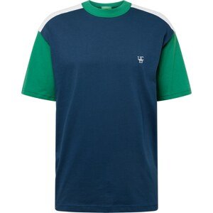 Tričko United Colors of Benetton enciánová modrá / trávově zelená / bílá