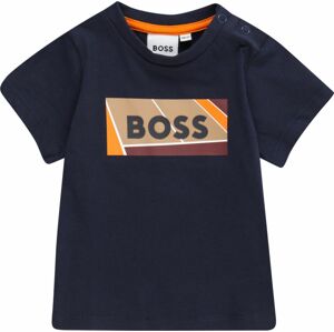 Tričko BOSS Kidswear marine modrá / světle hnědá / oranžová / bílá