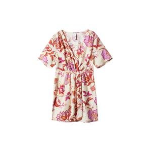 MANGO Letní šaty 'FLORA' režná / fialová / oranžová / pink