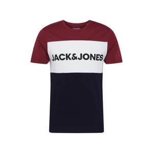 JACK & JONES Tričko  noční modrá / vínově červená / bílá