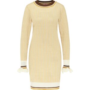MYMO Úpletové šaty  žlutá / bílá / hnědá