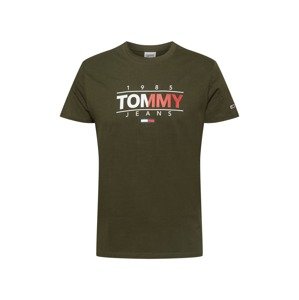 Tommy Jeans Tričko  khaki / bílá / červená
