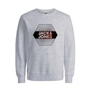 JACK & JONES Mikina  šedý melír / černá / červená / bílá