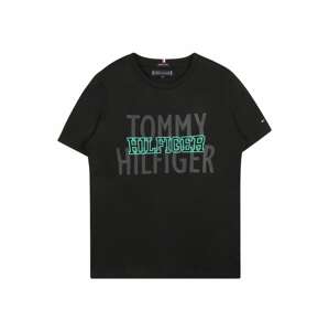 TOMMY HILFIGER Tričko  černá / šedý melír / tyrkysová