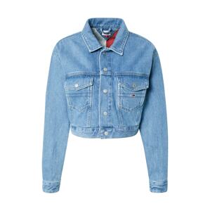 Tommy Jeans Přechodná bunda  modrá džínovina / pastelově červená / černý melír / bílá