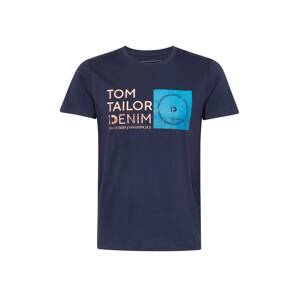 TOM TAILOR DENIM Tričko  béžová / modrá / tmavě modrá